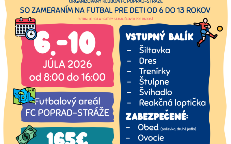 DENNÝ LETNÝ ŠPORTOVÝ KEMP SO ZAMERANÍM NA FUTBAL JE TU! ⚽🔥