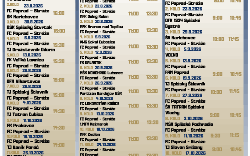 PROGRAM ZÁPASOV – JESENNÁ ČASŤ 2026/2027
